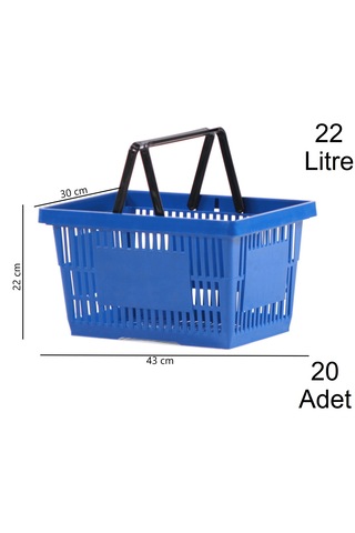 22 Litre Plastik Market Alışveriş El Sepeti Mavi 20 Adet / En:30 Boy:43 Yükseklik:22 Cm Mavi