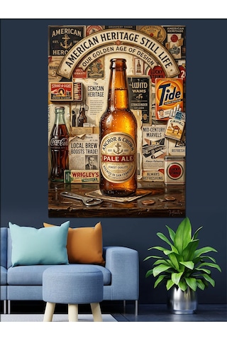 American Heritage Bira Reklam Tabelası Dekoratif Kanvas - Mdf Ahşap Tablo