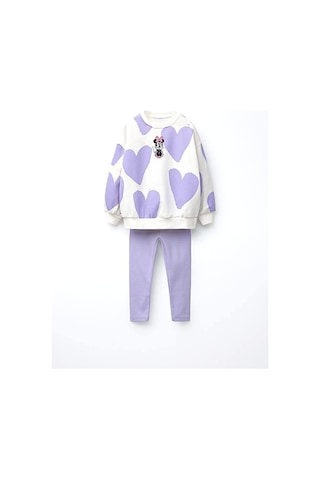 Çocuk Mor Desenli 2 Li Takım Sweatshirt & Tayt Lila Mor