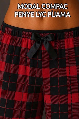 Made By Me Pamuklu Modal Compact Premium Pijama Altı Kırmızı - Siyah