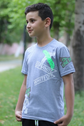 Markahit X Baskılı %100 Pamuk Erkek Çocuk T-shirt 9-16 Yaş Gri