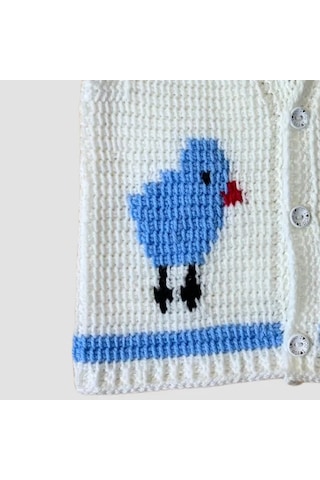 Uretti - Çiğdem 1390 - El Yapımı Civciv Figürlü Örgü Yelek - 1 - 2 Yaş Beyaz