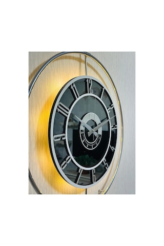 Pey Aksesuar Metal Camlı Duvar Saati Krom Statık 50 X 70cm Orta Boy Işıklı M51-kromgrı-füme-beyaz-gümüş M51-kromgrı-füme-beyaz-gümüş