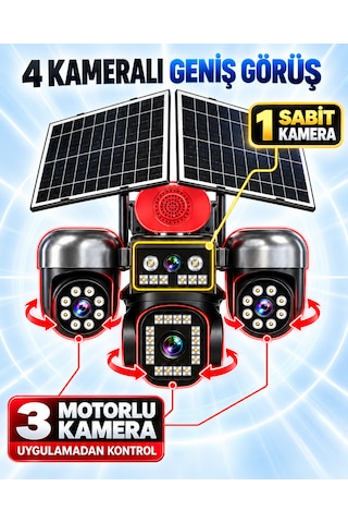 Ventus Sv459ıp 12mp 4 Kameralı 3 Motorlu +1 Sabit Sirenli Çift Solar Panel 20800mah Batarya