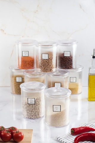 9'lu Barok Yuvarlak Büyük Kavanoz Seti & Saklama Kabı & Erzak Kabı 9 2000 Ml