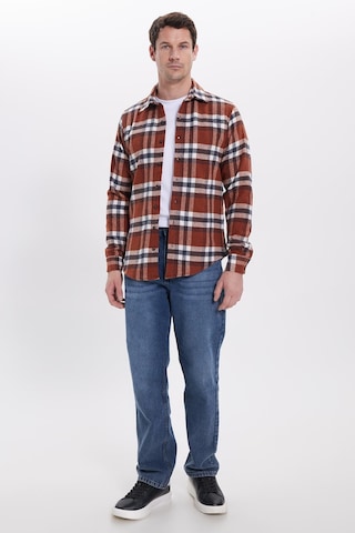 Tudors Erkek Slim Fit Dar Kesim Kareli Kışlık Oduncu Gömlek-42225 Kahverengi