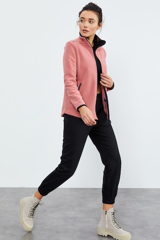 Tommy Life Yaban Gülü Dik Yaka Fermuarlı Rahat Form Kadın Polar Sweatshirt - 97173 Pembe