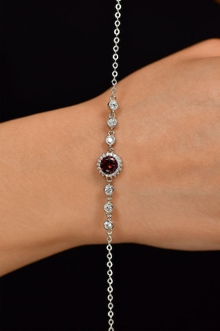 Roza Silver Yakut Taşlı Rodyum Yuvarlak Anturaj Gümüş Bileklik