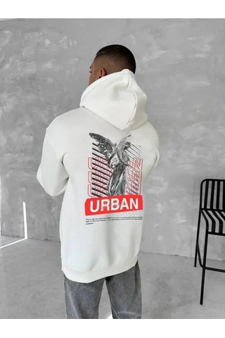 Vexor Oversize Üç İplik Kapüşonlu Sweatshirt - Beyaz