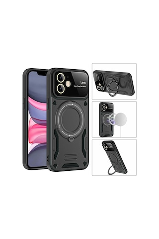 Newface - 758 - iPhone Uyumlu 11 Kılıf Joy Lens Standlı Kapak - Csmo-tex - - Mor