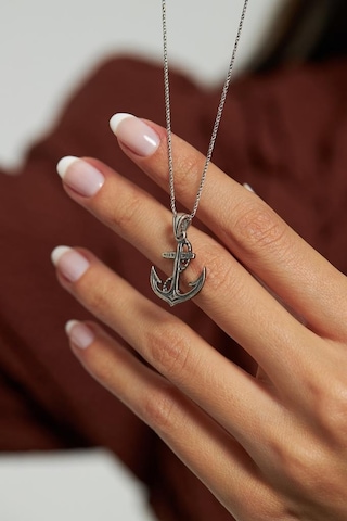 Roza Silver Otantik Denizci Gemi Çapası Oksitli 925 Ayar Gümüş Kolye Rn10216