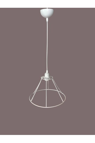 Konik Avize Teli , İskeleti Uzun Boy 30x18 Cm Beyaz Statik Boyalı Duy Takımı Dahil Beyaz