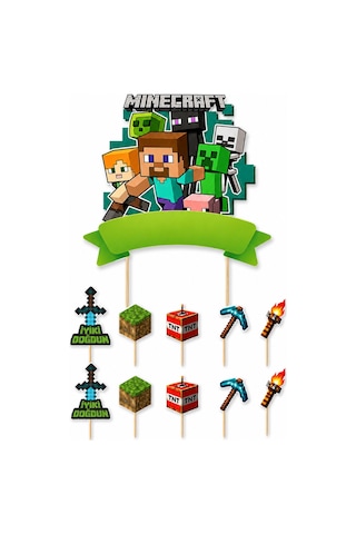Minecraft Pasta Süsü Seti Büyük Figür Ve 10'lu Kürdan Dekoru Doğum Günü Süsü +3