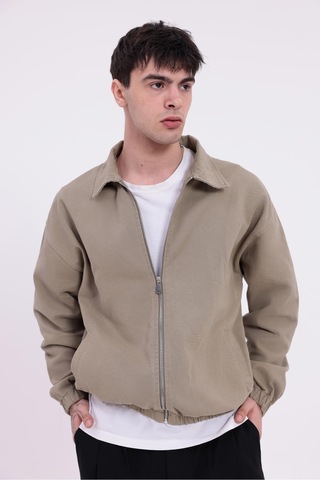 Erkek Gabardin Kumaş Fermuarlı Oversize Beli Lastikli Mevsimlik Ceket-265 Haki