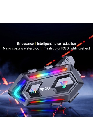 Yifomall "y20 Motosiklet Kask Kulaklığı: Bluetooth 5.3, Rgb Aydınlatma, 25 Saat Pil Ömrü, Ipx6 Su Geçirmez, Çift Cihaz Bağlantılı"