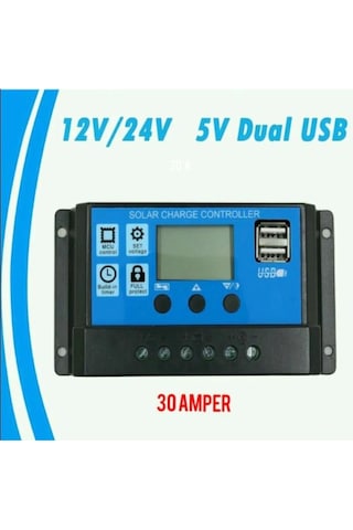 30A Solar Güneş Paneli Şarj Kontrol Cihazı Regülatörü 12 V-24 V (Tü