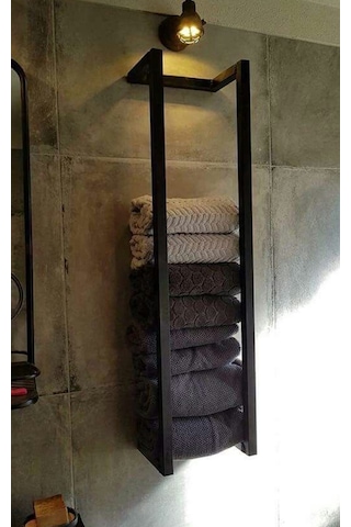 Dione Store Metal Banyo Rafı Havluluk Duvar Rafı Siyah