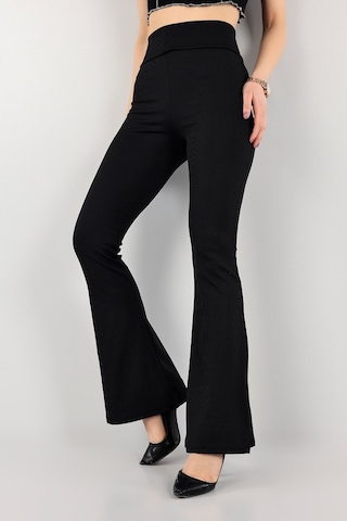 Trend Alisse Yüksek Bel Kışlık İçi Polarlı Fitilli İspanyol Kadın Tayt Siyah