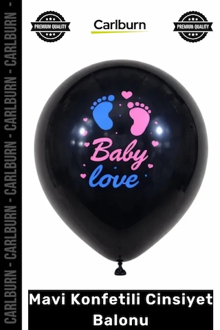 Özel Üretim Siyah Opak Latex Baby Love Baskılı Gender Reveal Helyum Mavi Konfetili Cinsiyet Balonu 465322