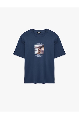 Koton Regular Fit Kısa Kollu Bisiklet Yaka Baskılı Pamuklu Tişört Lacivert 6sam10113mk Lacivert