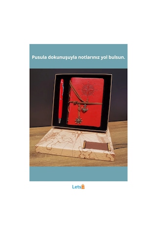 Kırmızı Pusula Tasarım Deri Defter 70 Yapraklı Ve Touchpen Kalem Çok Renkli