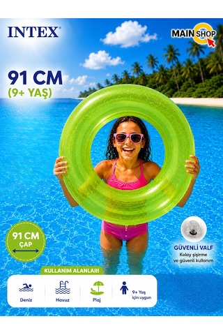 Mainshop Intex Fosforlu Neon Büyük Boy Deniz Simidi 91 Cm 9+ Yaş Yetişkin - Çocuk Havuz Simidi M- 59262