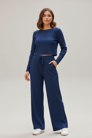 Fit Women Çizgi Likralı Kayık Yaka Alt Üst Takım 4443 Lacivert