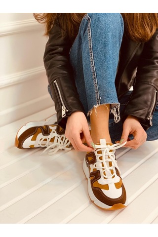 Erva'nın Butiği Taba Hardal Travis Kadın Sneakers-2724 Taba Hardal Süet