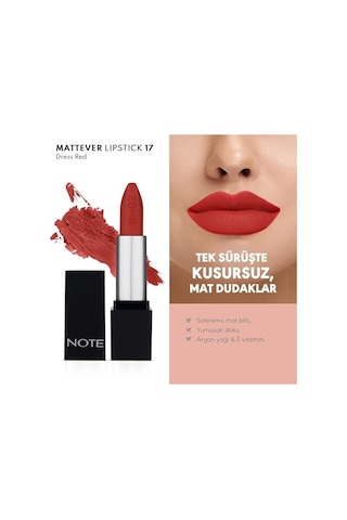 Cosmetics Mattever Lipstick 17 Dress Red Yarı Mat Saten Bitişli Ruj, Kızıl Kahverengi Diğer