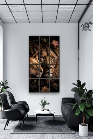 12 Parça Dişi Erkek Aslan Çerçeve Görünümlü Mdf Tablo Duvar Süsü Hediyelik Eşya 45cm X 85cm Renkli - 602526121 Renkli