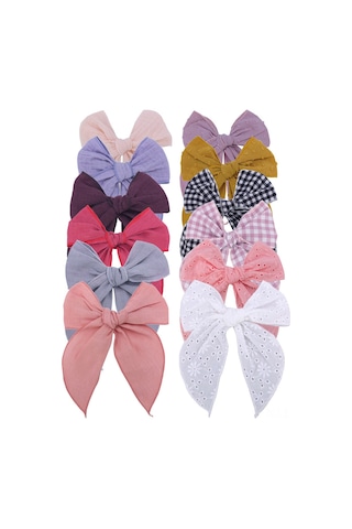 Ximistore9 Kız Çocuk 12 Renkli Örgülü Büyük Bow Clip - Pamuklu Kumaş Saçaksesuarı, Yumuşak Kadife Dokulu Günlük Kullanim