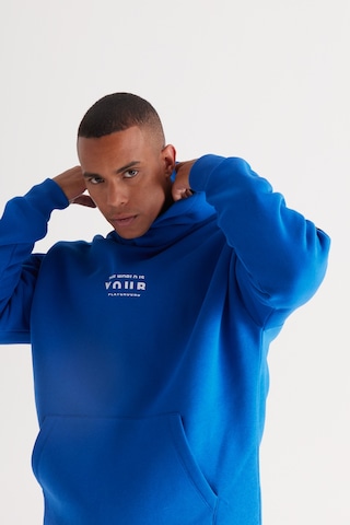 AC&Co / Altınyıldız Classics Erkek Mavı Oversize Fit Bol Kesim Kapüşonlu İçi Polarlı Pamuklu Sweatshirt Mavi