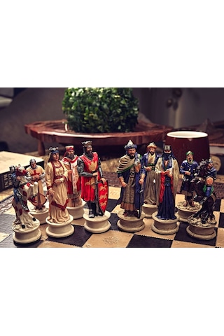 Osmanlı-ingiliz Temalı Büyük Boy Lüks Satranç Ve Star Ceviz Desenli Satranç Tahtası