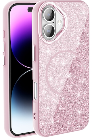 Nourthkiingdom Apple Uyumlu iPhone 17 Kılıf M-safe Şarj Özellikli Parlayan Simli Nrtk Okso Kapak - Pembe Pembe