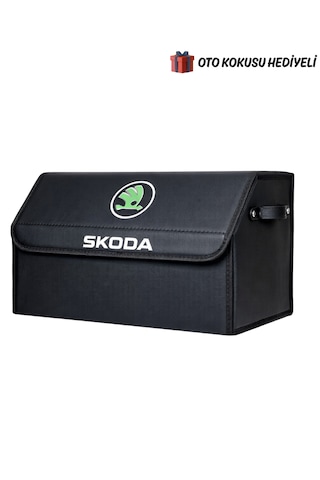 Skoda Marka Logolu Oto Bagaj Organizer Çanta Oto Bagaj Çantası 2 Bölmeli Suni Deri Boyutlar : 48 Cm X 31 Cm X 29 Cm