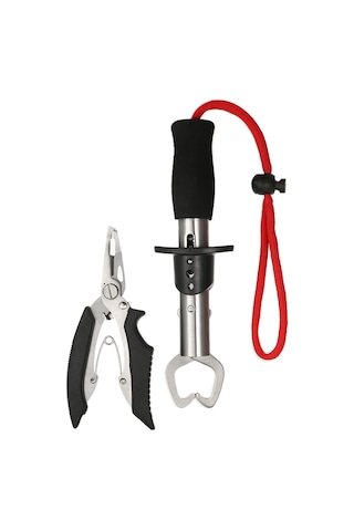 Lemestar Stahl Fischzange Set: Hak Entfernen, Draht Schneiden, Fisch Greifen Schwarz Greifer + Messer
