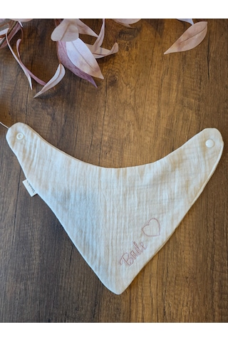 Venedys İsme Özel Müslin Bebek Mama Önlüğü Nakışlı Bandana Önlük 0-2 Yaş Krem
