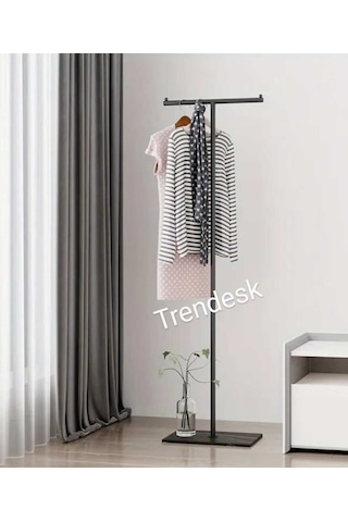 Metal T Siyah Ayaklı Askılık Elbise Askılık Siyah