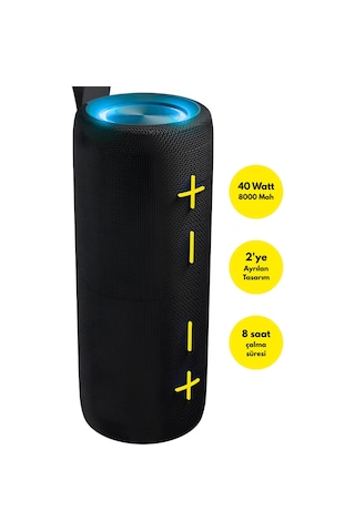 Md-4bt Duares Siyah 40w 4000mah + 4000mah Tf-aux-tws-ıpx6 Mıknatıslı Bluetooth Hoparlör
