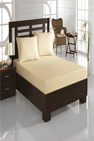 Altın Karma Çift Kişilik İnce Penye Lastikli Çarşaf 150x200 Cm 2 Adet Yastık Kılıflı Krem