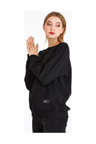 Comeor Kadın Siyah Basic Bisiklet Yaka Regular Fit Rahat Sweatshirt 001