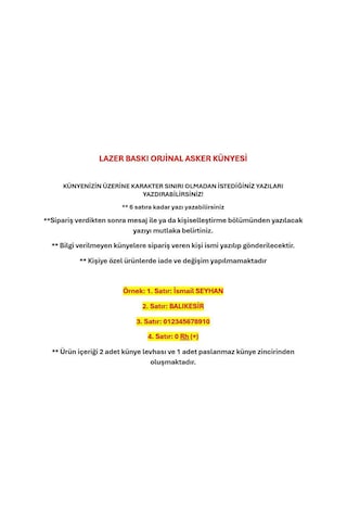 Orjinal Asker Künyesi - Lazer Kazıma - Army Dog Tag Gümüş