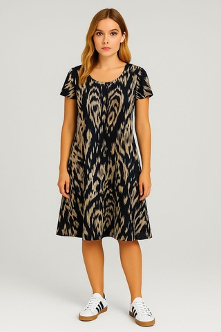 2 Adet Dökümlü Rahat Kalıp Günlük Penye Kumaş Elbise Lacivert - Krem