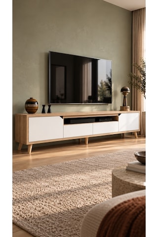 Legno Premium 180cm Modern Tv Ünitesi Safir Meşe-beyaz Beyaz - Safir Meşe