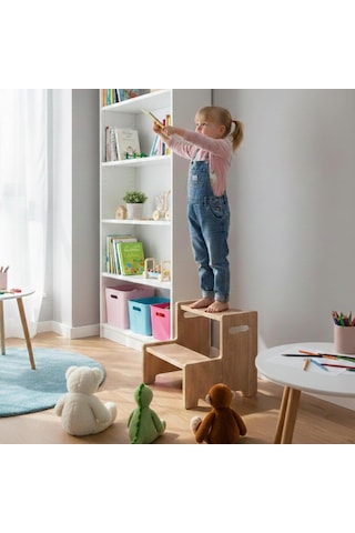 Rozitoys Ahşap Çift Basamaklı Yükseltici Tabure, Çok Amaçlı Ev Ve Banyo Basamağı, Dayanıklı Ahşap Tasarım Genel