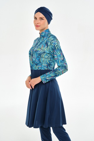 Yarım Fermuarlı Likralı Tam Kapalı Tesettür Mayo 3115 Açık Lacivert Açık Lacivert
