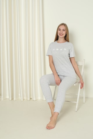 Fames Pijama Kisa Kol Yazlik Pijama Takimi Pamuklu Gri
