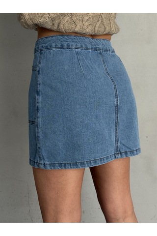 Kadın Mavi Denim Mini Etek Mavi