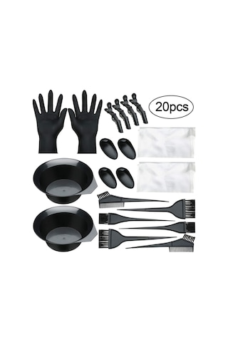 Hangfox Ev/salon Kullanıma Uygun Saç Boyama Aleti Seti - 20 Adet: Şapka, Eldiven, Pelerina, Kulak Koruması, Fırça Ve Kase