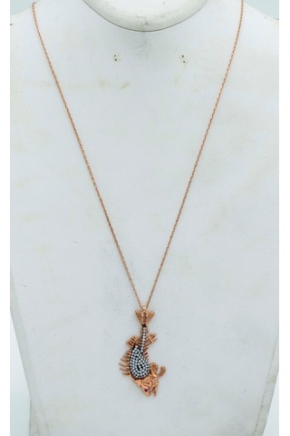 925 Ayar Bronz Renk Özgün Tasarım Gümüş Kolye (Balık Figürü)